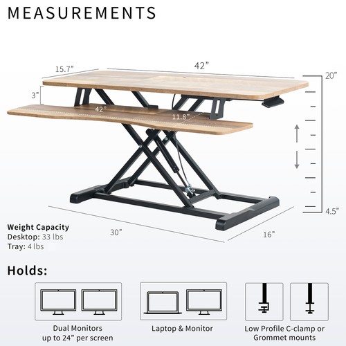VIVO Bois Récupéré Hauteur Réglable 42" Bureau Rehausseur Siège Support Table - Photo 3/8