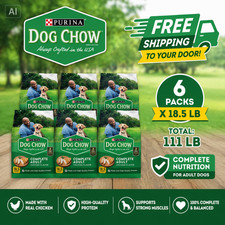 6 Packs -Purina Dog Chow Complere Adult Dry Dog Food - Chicken, 18.5lb 0.64 per pound