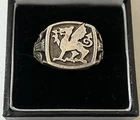 Vintage Hallmarked 925 Silver Welsh Dragon Prince Of Wales Feathers Signet Ring