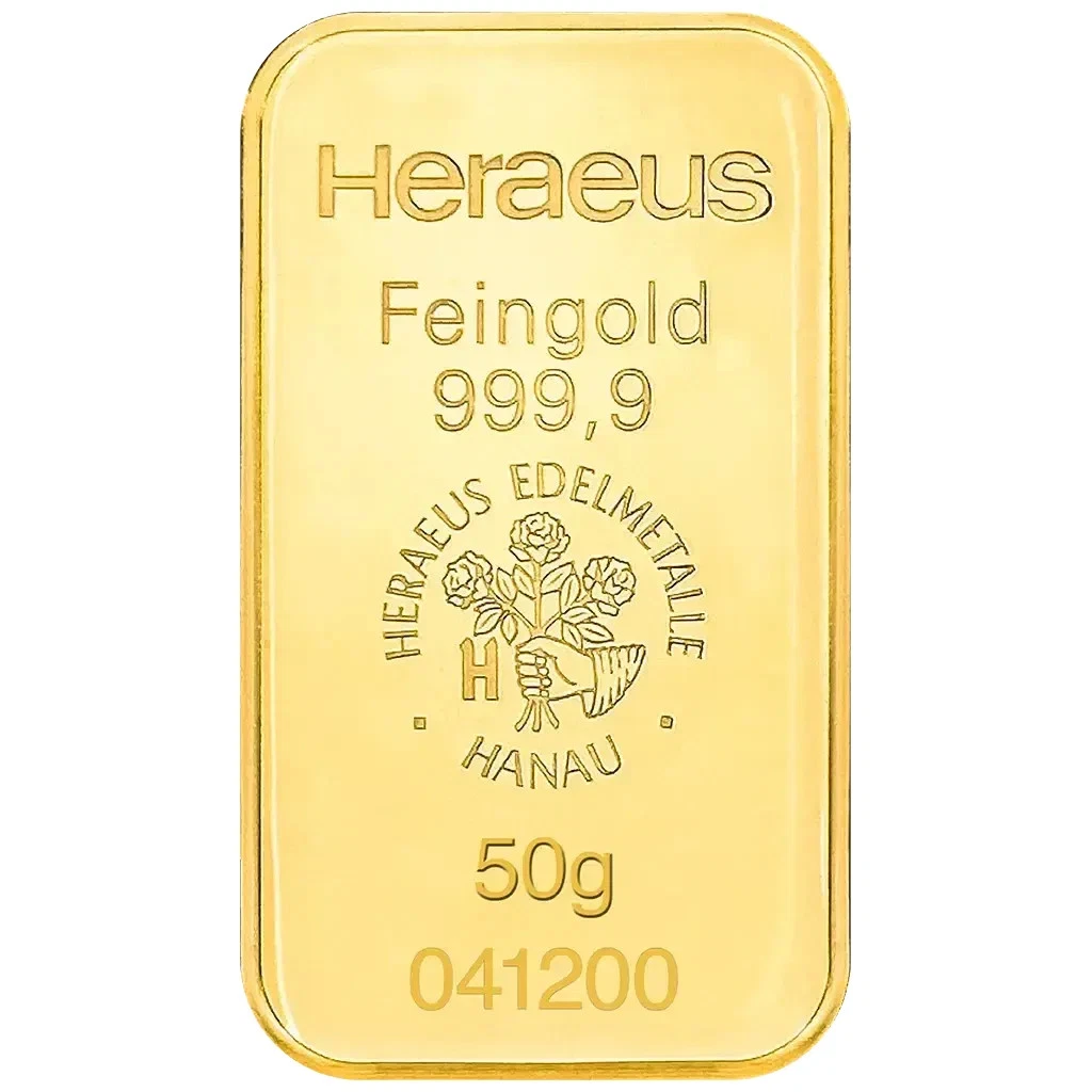 50 Gramm Goldbarren - 999,9 Gold - in Blisterkarte - Neuware - Heraeus