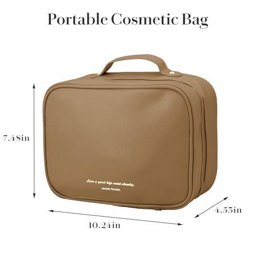 Travel Makeup Bag Capacity Cosmetic Organizer Waterproof Leather Large Brown - Foto 6 di 6