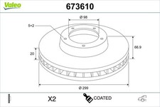 2x Bremsscheibe COATED VALEO 673610 für PORSCHE BOXSTER 987 CAYMAN 981 718 982