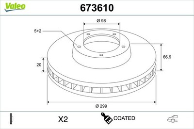 2x Bremsscheibe COATED VALEO 673610 für PORSCHE BOXSTER 987 CAYMAN 981 718 982