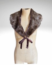 Vintage Dark Chocolate Brown Fur Collar With Ribbon Tie And Button Holes
