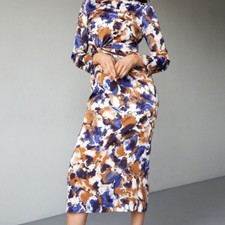 Zara Multicolor Print Satin like Knoted Midi Abstract Colorful Dress Siz…