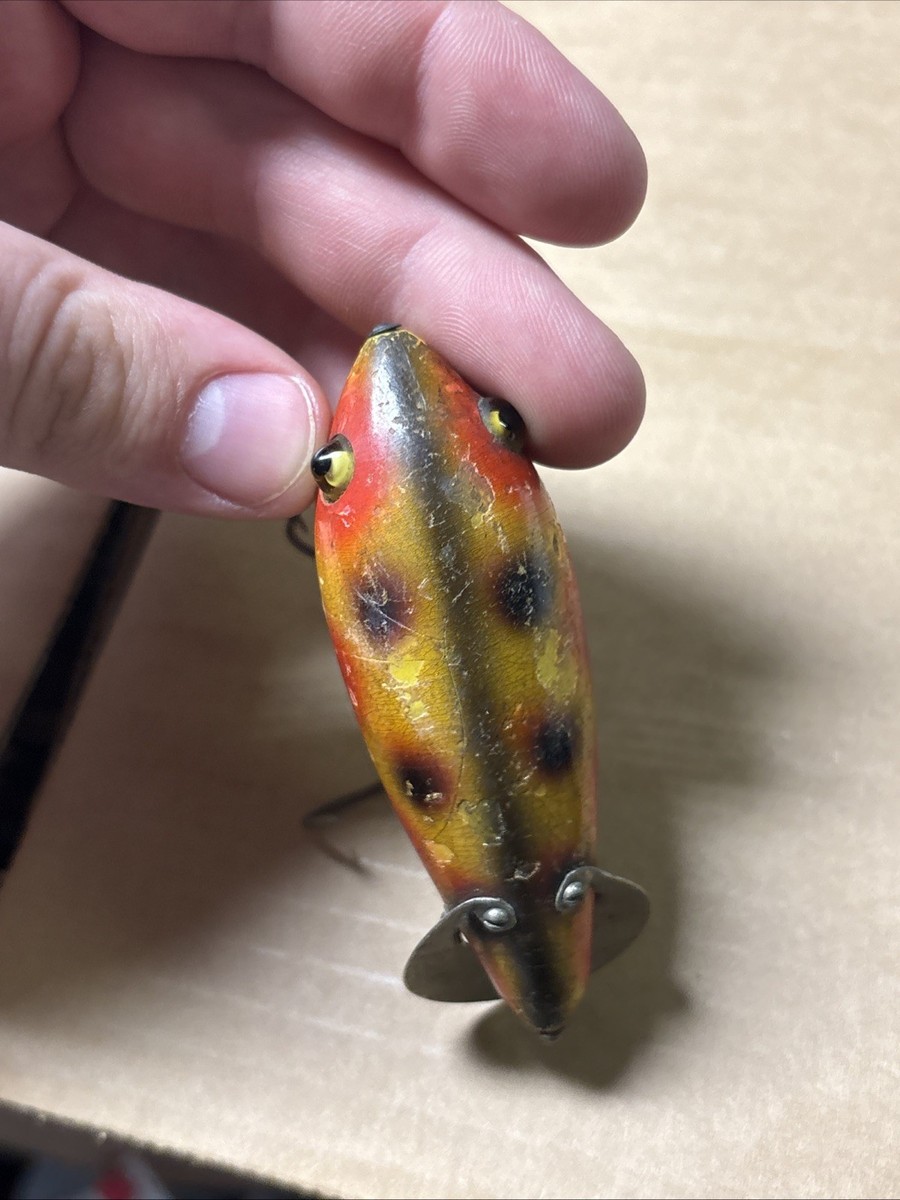 Vintage Heddon Dowagiac Crab Wiggler Wooden Glass Eye
