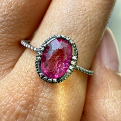 925 Sterling Silber Ring rosa 7x5mm Natur Rubin Edelstein Handarbeit zierlich Geschenk
