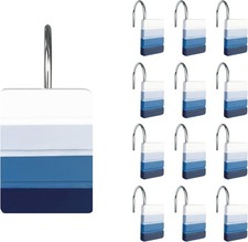 Ombre Blue Decorative Shower Curtain Hooks, Blue Navy Shower Curtain Rings,