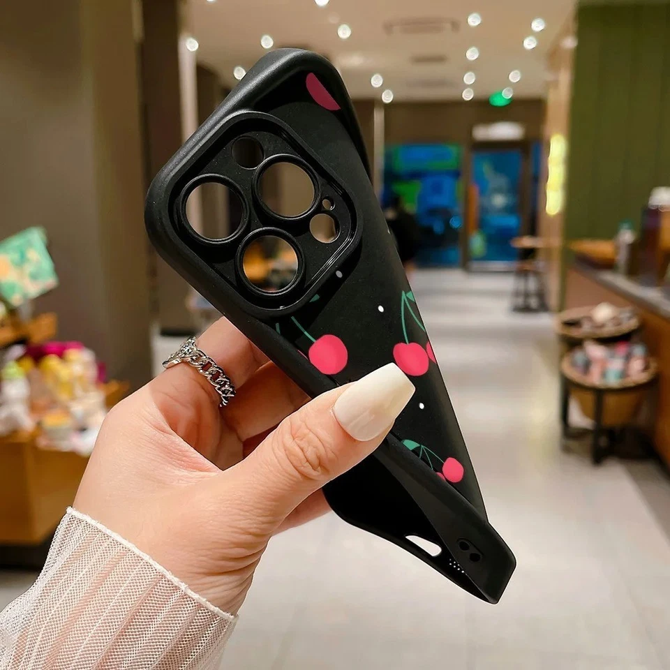 Funda de silicona roja cereza para teléfono iPhone 16 15 14 13 12 Pro Max Plus Foto 3 de 3