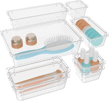8 PCS Clear Plastic Drawer Organizer Set, 4 Sizes Desk Drawer Organization and S