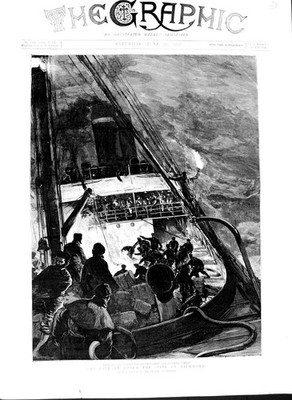 Alter antiker Druck 1891 Feuerwehrbrett Deck Schiff Stadt Richmond Flammen Fine Art 19.