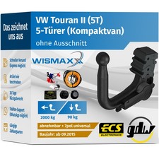 ANHÄNGERKUPPLUNG für VW Touran 5T ab 15 vert. abnehmbar GDW +7pol E-Satz ABE