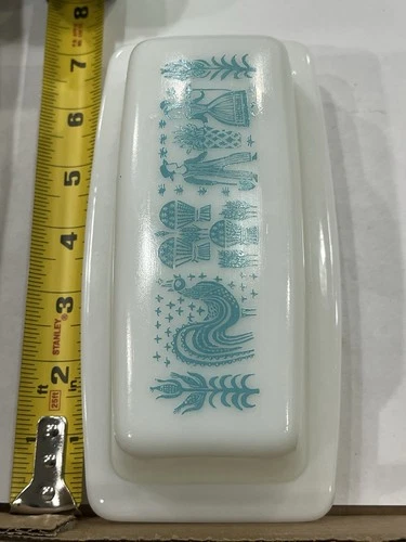 Vintage Pyrex Butter Dish Amish Butter Print Turquoise Great Condition