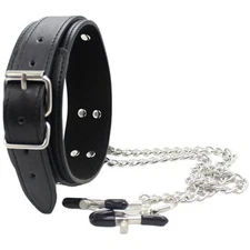 Adjustable Nipple Clamps Choker with Body Chain Non Piercing Jewelry Leather Nec
