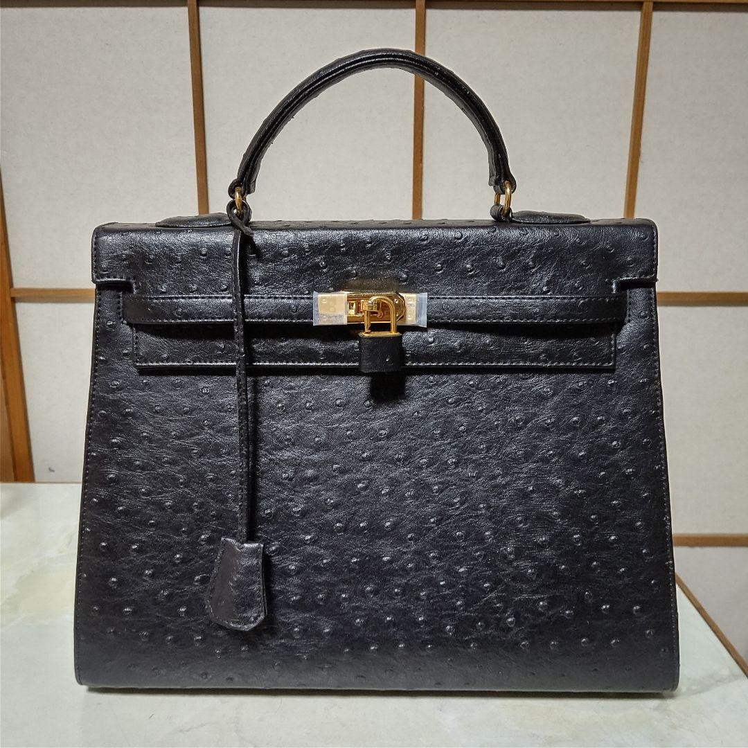 Pierre Cardin Ostrich Leather Black Handbag Elegant Style Free