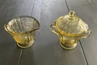 Vintage Jeanette Amber Depression Glass Madrid Creamer & Covered Sugar