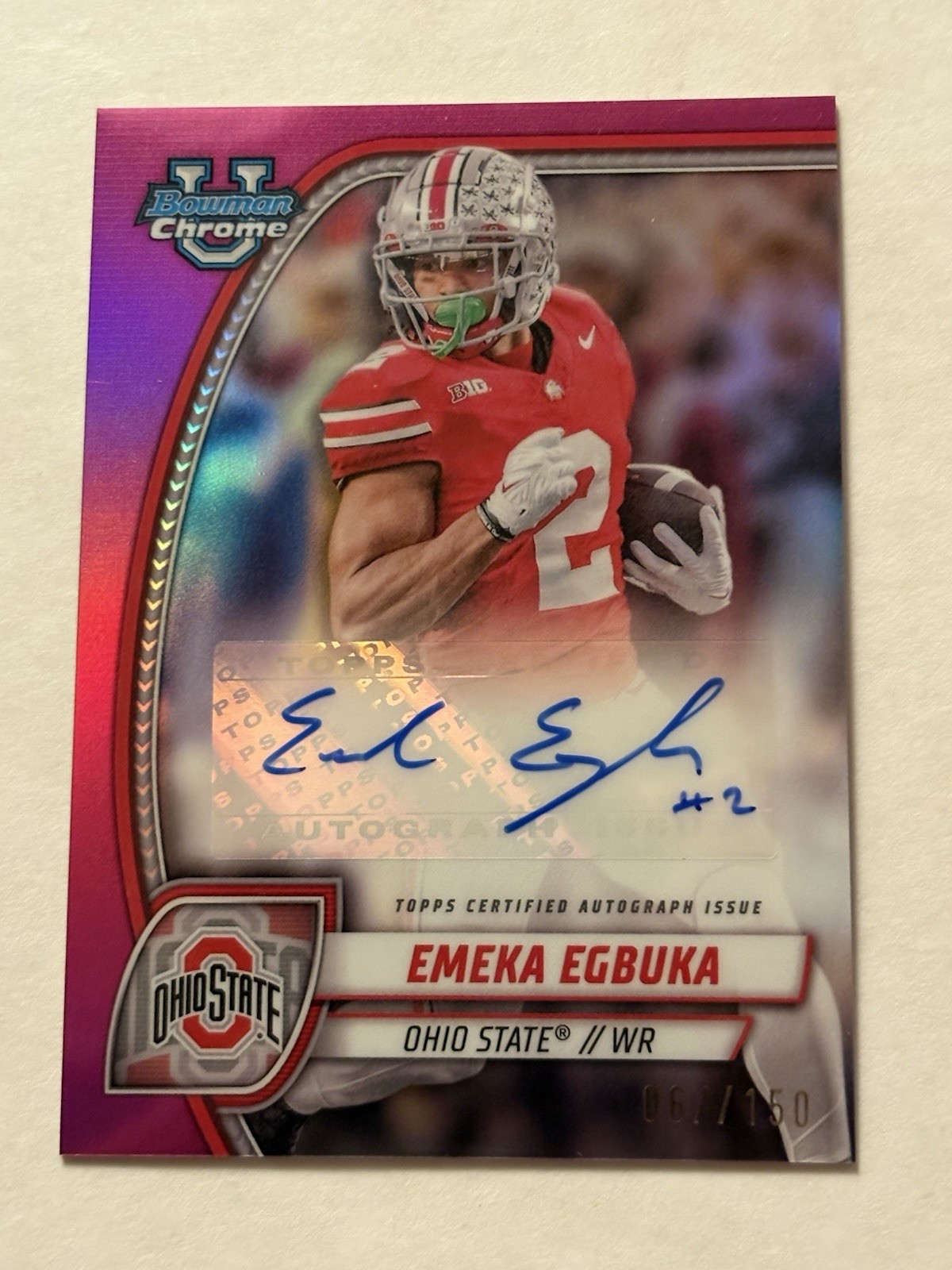 2024 Bowman U Chrome - Chrome Prospect Auto Emeka Egbuka #PA-EEG Fuschia /150