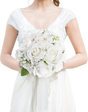 Wedding Bouquet for Bride - Premade Simple Artificial Roses Flowers for Bridal S