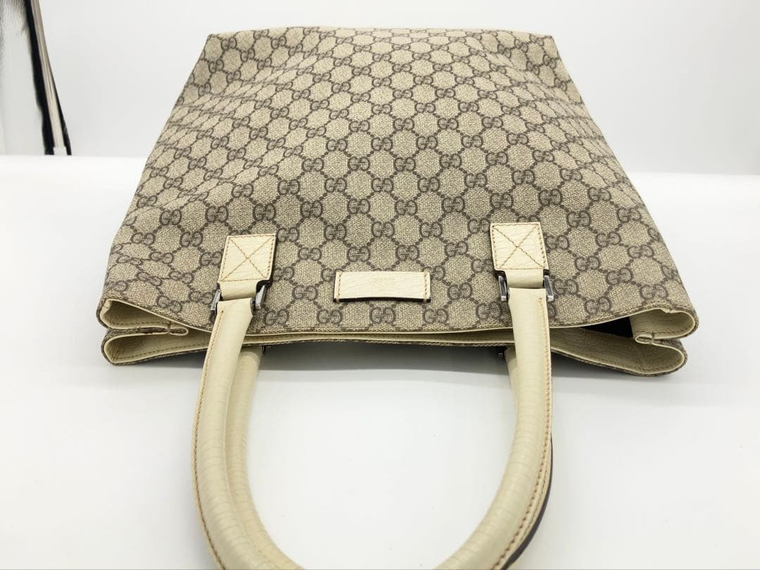 GUCCI GG Supreme Canvas Tote Bag Beige Leather Handle A4 Storage Pre-owned thumbnail 5