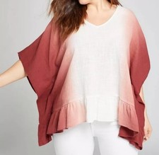 Lane Bryant 14 / 16 Red Dip Dye Ombre Ruffle Hem Gauze Poncho Top