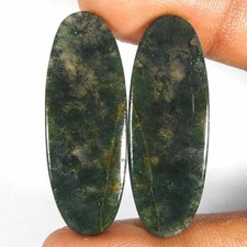 37.00Cts.Natural Green Moss Agate Oval Oval Pair Cabochon Loose Gemstone
