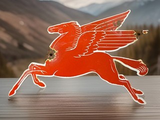 RARE VINTAGE 11” X 7 1/4” MOBIL PEGASUS HORSE PORCELAIN GAS SIGN