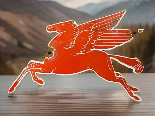 RARE VINTAGE 11” X 7 1/4” MOBIL PEGASUS HORSE  PORCELAIN GAS SIGN