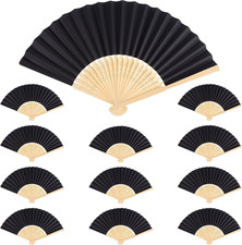 12PCS Black Paper Fans,Held Bamboo Folding Fan Blank Decoration Folded DIY Paint