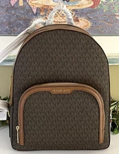 MICHAEL KORS JAYCEE LARGE ZIP POCKET BACKPACK TRAVEL BAG TOTE MK BROWN LOGO