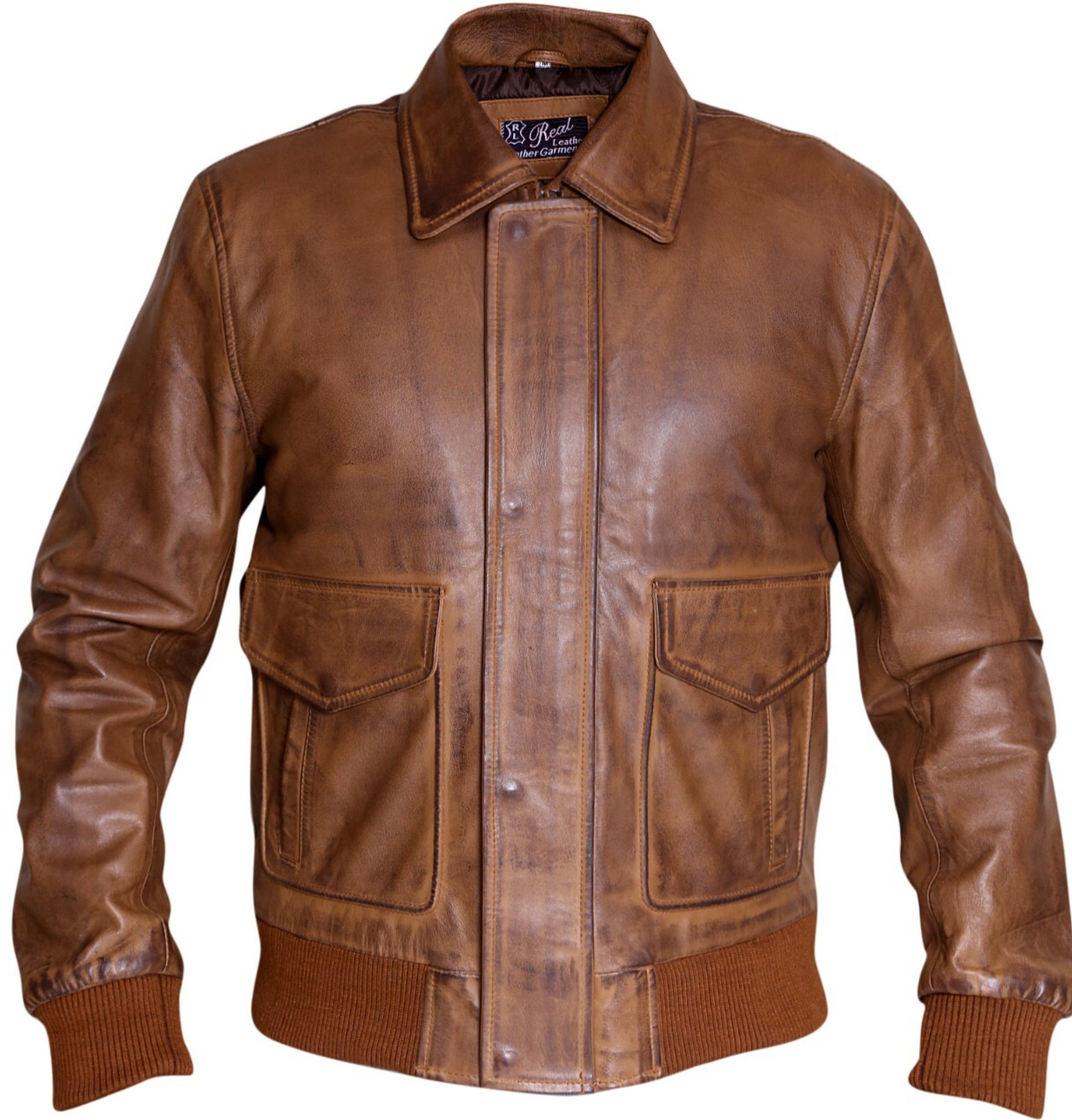 Chaqueta de piloto de vuelo aviador de bombardero de cuero real marrón tostad...