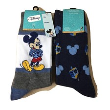 Disney Mickey Mouse 2 Pair Pack Unisex Novelty Crew Socks Size 6-12 New AR334