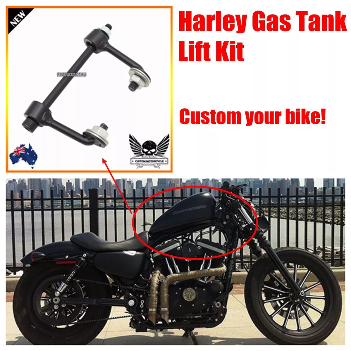 Black motorcycle gas tank lift kit for Harley sportster XL 883 1200 48  raiser 2