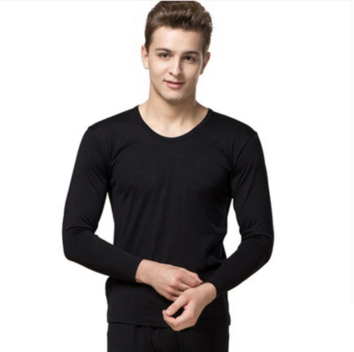Mens 100% Silk Long Johns Thermal Full Set T Shirt Top & Bottom Warm Underwear