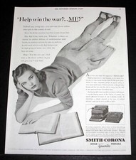 1942 OLD WWII MAGAZINE PRINT AD, SMITH-CORONA OFFICE AND PORTABLE TYPEWRITERS