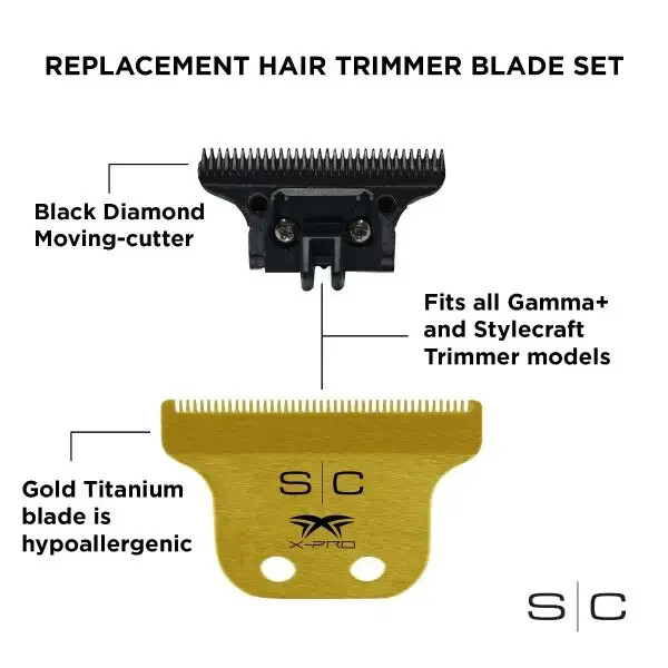 StyleCraft  Gold X-Pro Fixed Trimmer Blade w/DLC Deep Tooth Cutter | SC516G