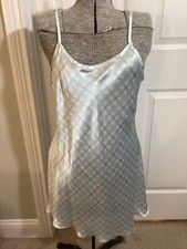Jones New York Bias Cut Blue White Plaid Silky Satin Chemise Nightgown Sz L