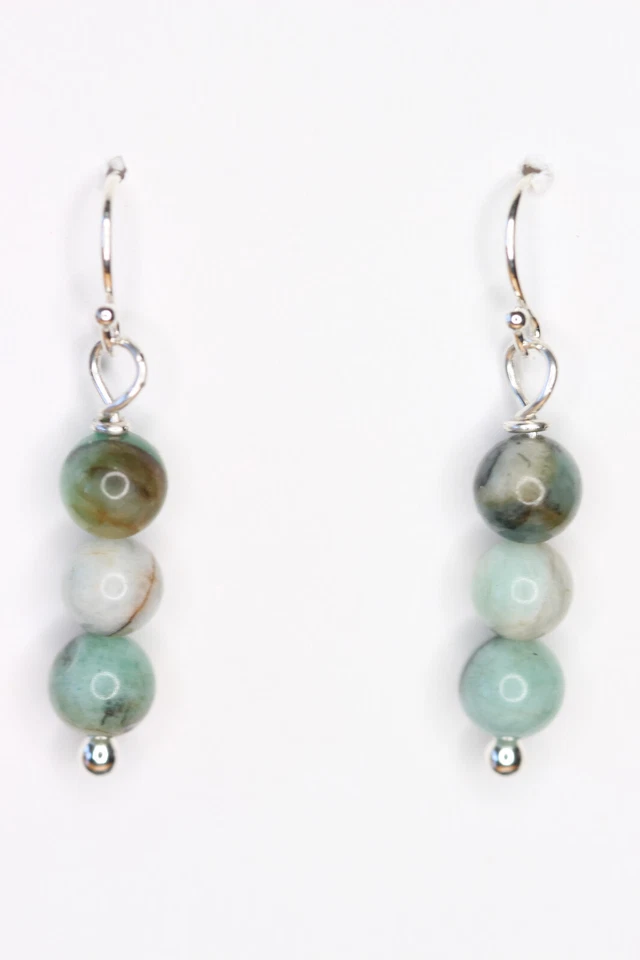 翡翠绿色 6 毫米球天然宝石 925 纯银耳环 1 1/4 — 第 3/3 张图片