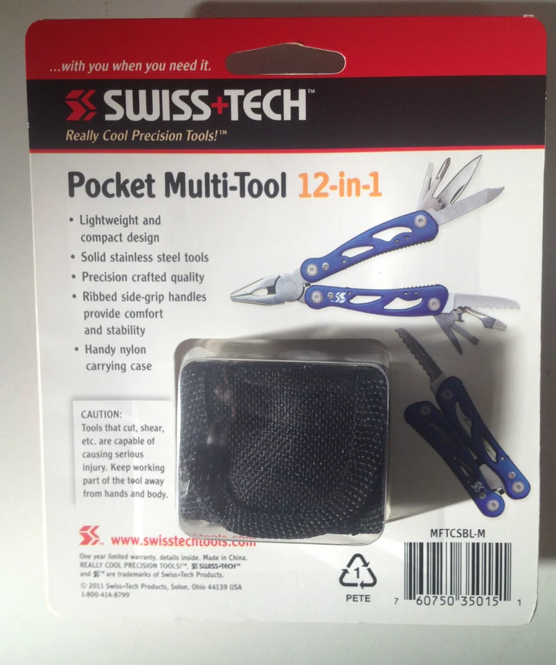 Genuine SWISS TECH Pocket Multi-Tool 12-in-1 Pliers ST35015 + Nylon Belt Holster - Image 3 of 4