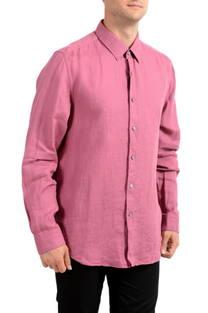 Repressalier fløjte Diktatur Hugo Boss Men Regular Fit Pink Long Sleeve Linen Button Top Logo Shirt XL  for sale online | eBay