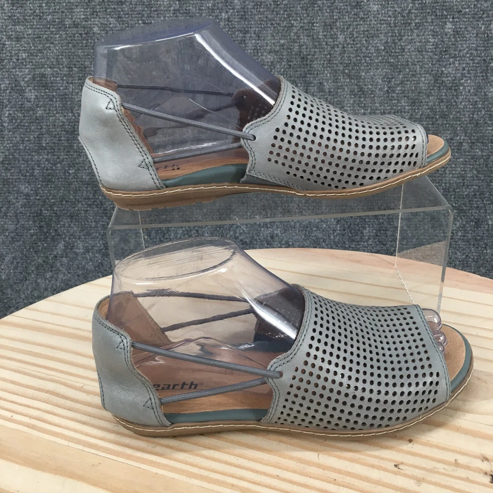 Sandalias Earth para mujer 5,5 Shelly punta abierta planas cómodas cuero gris sin cordones Foto 2 de 4