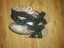 Ladies Black Leather Look Laced Up Sandles, Worn Twice Still Look Good Six