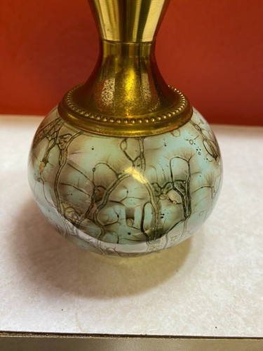 Vintage Delft Holland Brass & Ceramic Hand-Painted bud Vase 6” Tall ships $5