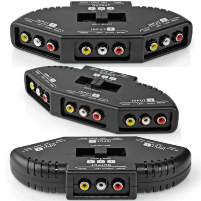 Cinch Umschalter 3 fach Audio Video Schalter Verteiler Switch 3 Wege Chinch RCA
