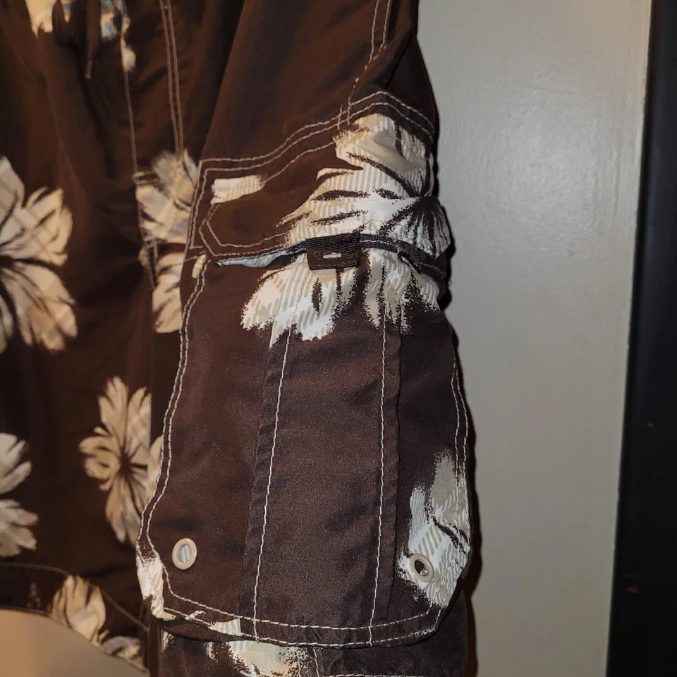 Pantalones Cortos de Natación Arizona Marrón Hawaiano Floral Línea Malla Tiro Alto Carga Para Hombre Talla L Foto 3 de 4