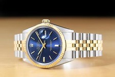 ROLEX MENS DATEJUST 16013 18K YELLOW GOLD STEEL BLUE DIAL 2-TONE JUBILEE WATCH 2