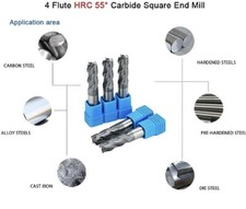 Alloy Square End Mill, 1/8" End Mill Drill, 4 Flute HRC 55