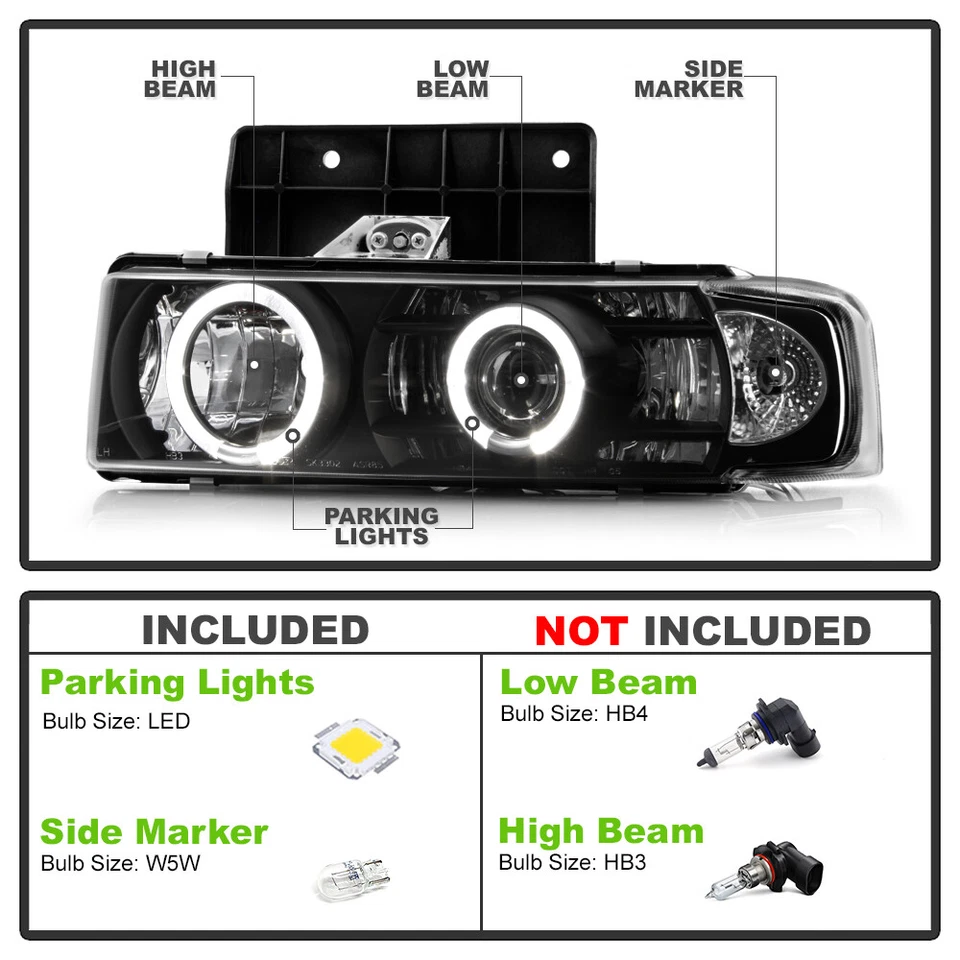 Black 1995-2005 Chevy Astro GMC Safari LED Halo Projector Headlights Left+Right - Image 4 of 4
