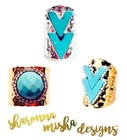Chevron Howlite Turquoise Ring Hammered Silver Plated Cuff Band Double V Boho — photo 10