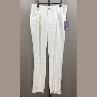NEW NYDJ Pants Womens 10 white linen straight leg preppy casual classic summer