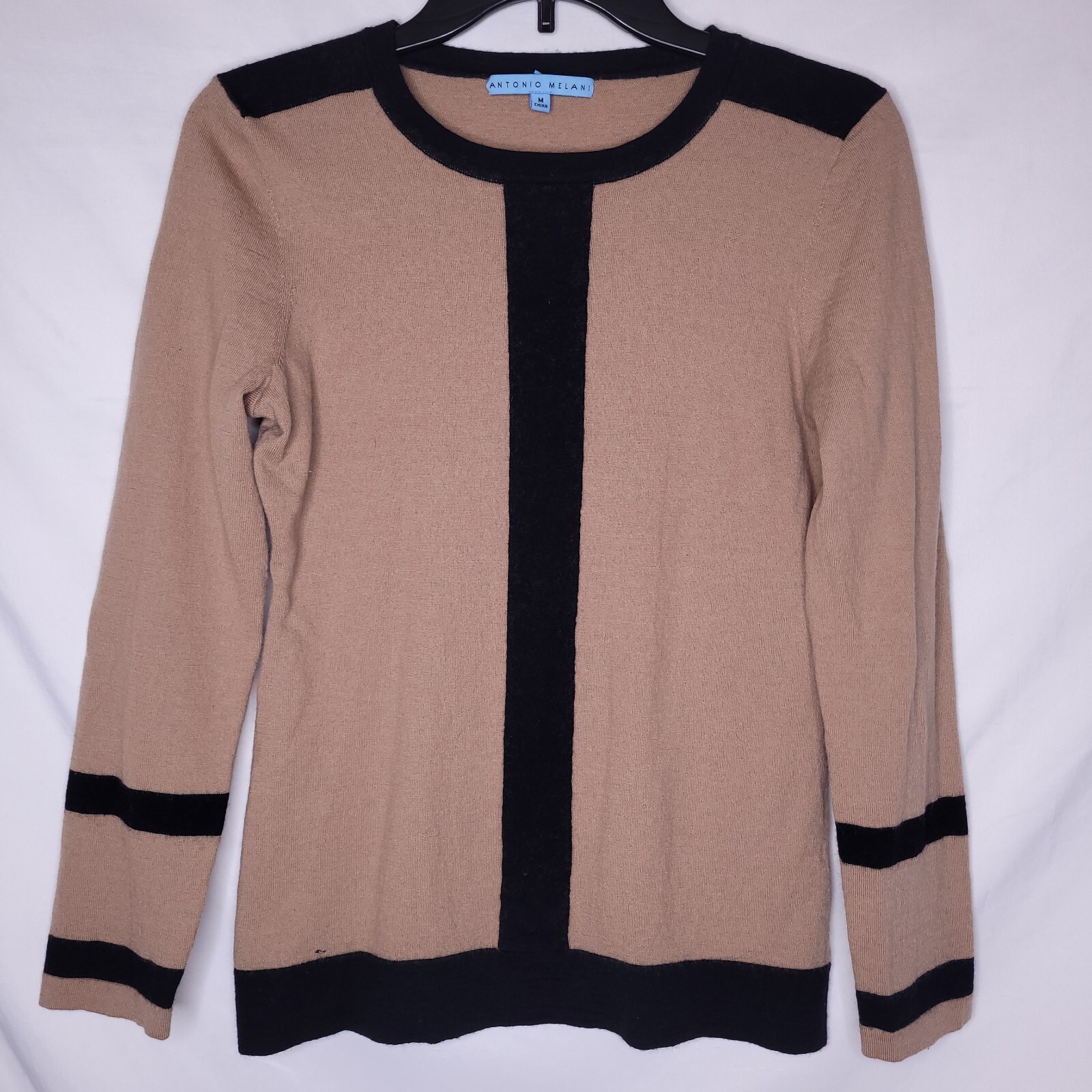 Antonio Melani Sweater Womens Medium Brown Black Wool Blend Crew Neck